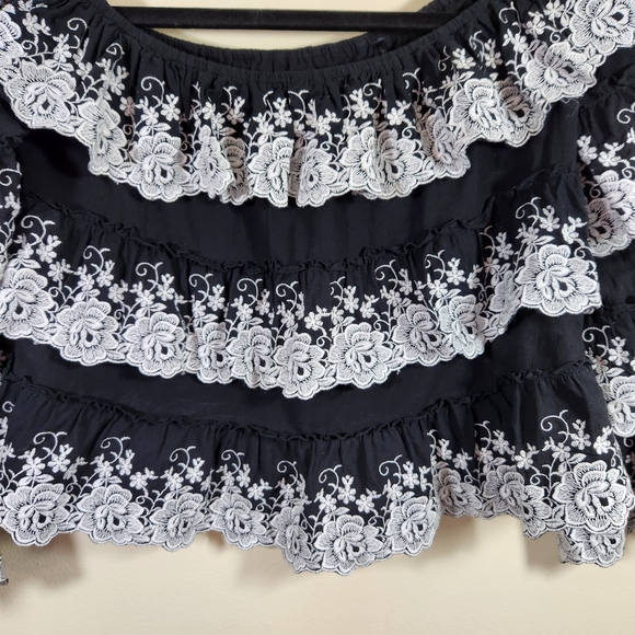 wms gianni bini tiered ruffled embroidered lacey cropped top sz s feminine boho - Picture 5 of 12